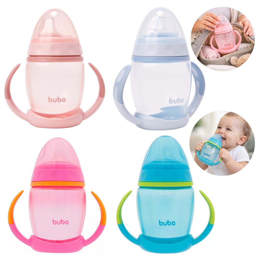 Copo de Treinamento Infantil com Alça e Bico de Silicone para Bebê Introdução Alimentar Menino Menina Buba