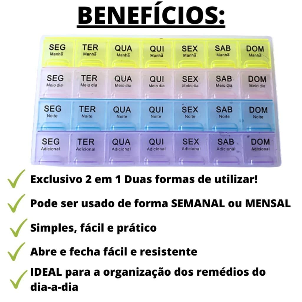 Porta Remédios Semanal 28 Dias  Solução Completa para Suplementos e Medicamentos