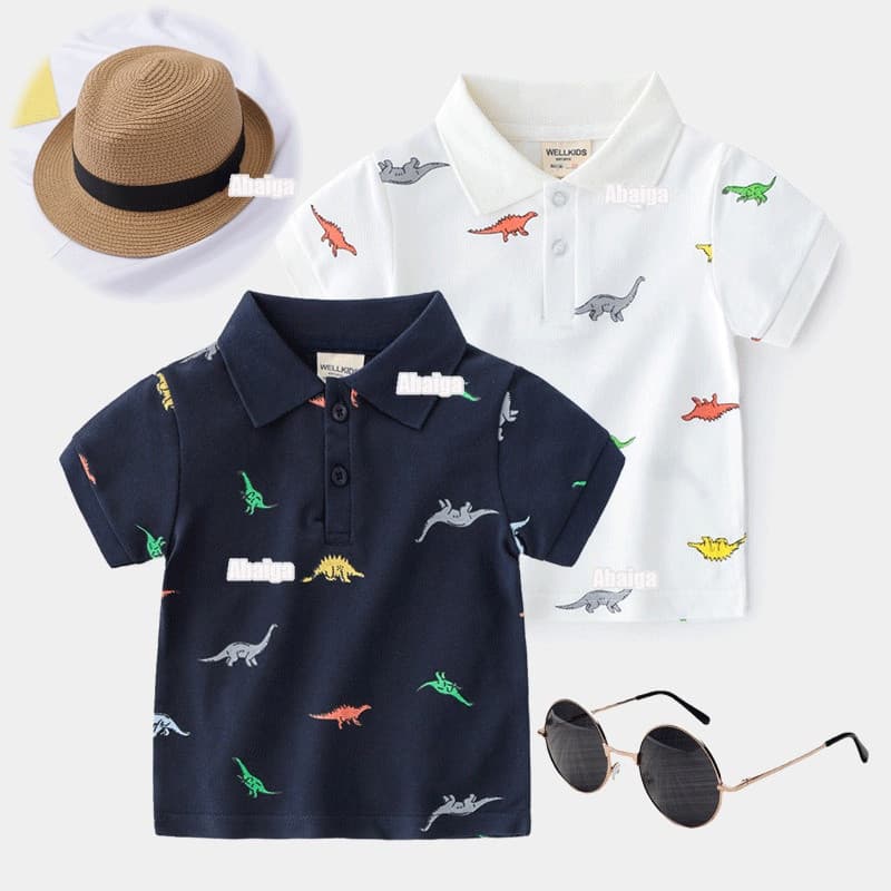 Roupa Infantil para Meninos de 1 a 6 Anos, Camisa POLO com Estampa de Dinossauro, Moda de Verão, Confortável e Casual, M