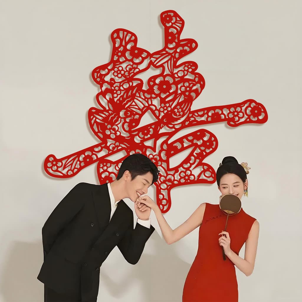 Adesivos grandes de personagens felizes Stiker Huruf Xi Bahagia Ganda Casamento dedicado sala de casamento quarto/sofá f