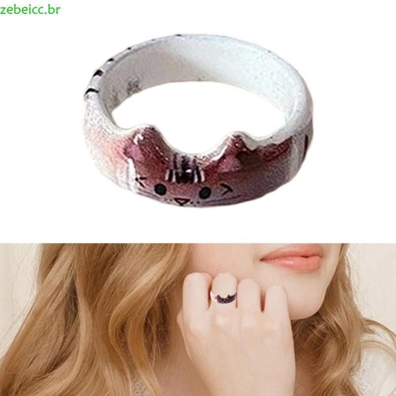 zebeicc Anel Esmaltado Tema Gatos Exclusivos , Joias Animais , Acessórios Feitos À Mão Para Estudantes E