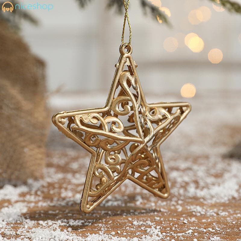 Pingente de Árvore de Natal de Plástico Dourado Oco 3D - Decoração de Pentagrama PXN4