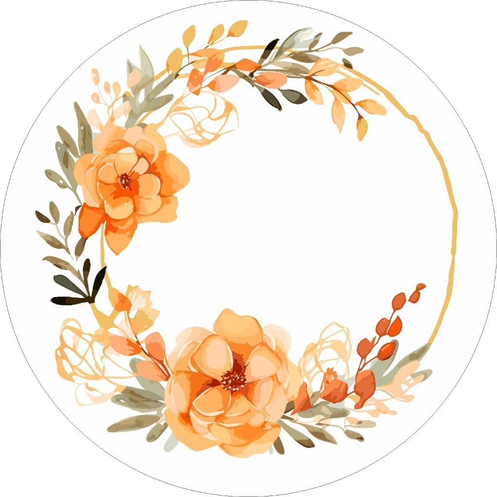 Painel Redondo Floral 50 cm Painel Sublimado Com Elástico Festa Na Mesa Floral Rosa Laranja Azul Festa Adulto FIRE