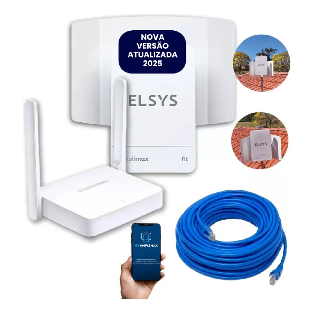 Kit Amplimax 3g/4g Para Internet Zona Rural Roça C Roteador Externo EPRL18 e Cabo RJ45 15m Elsys