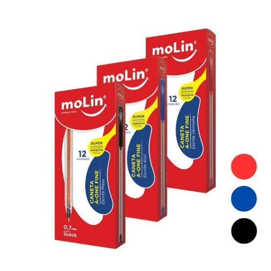 Caneta One Fine Esferográfica 0.7mm - Cx com 12 Uni Super Macia Molin A-One
