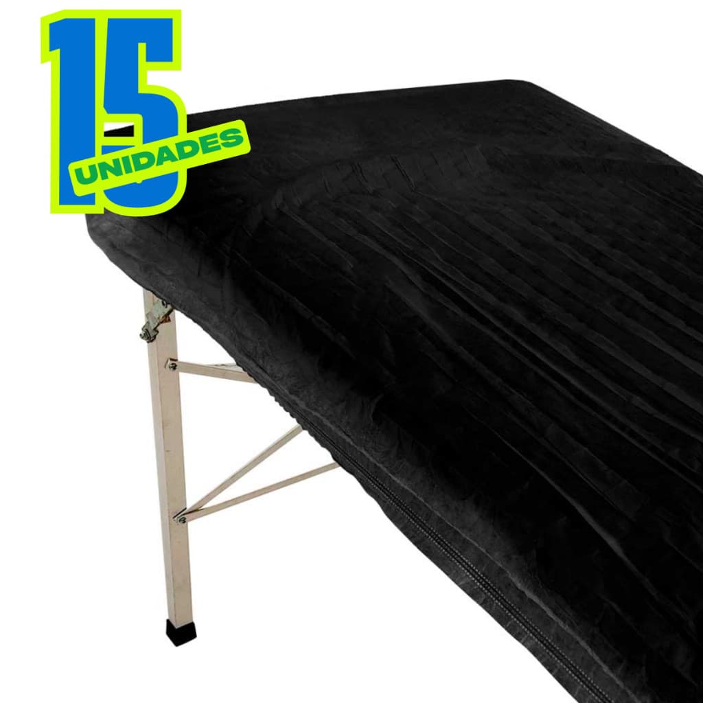 LENÇOL DESCARTÁVEL SANFONADO PRETO P/ MACA C/ ELASTICO 2m x 90cm - 15 UNIDADES