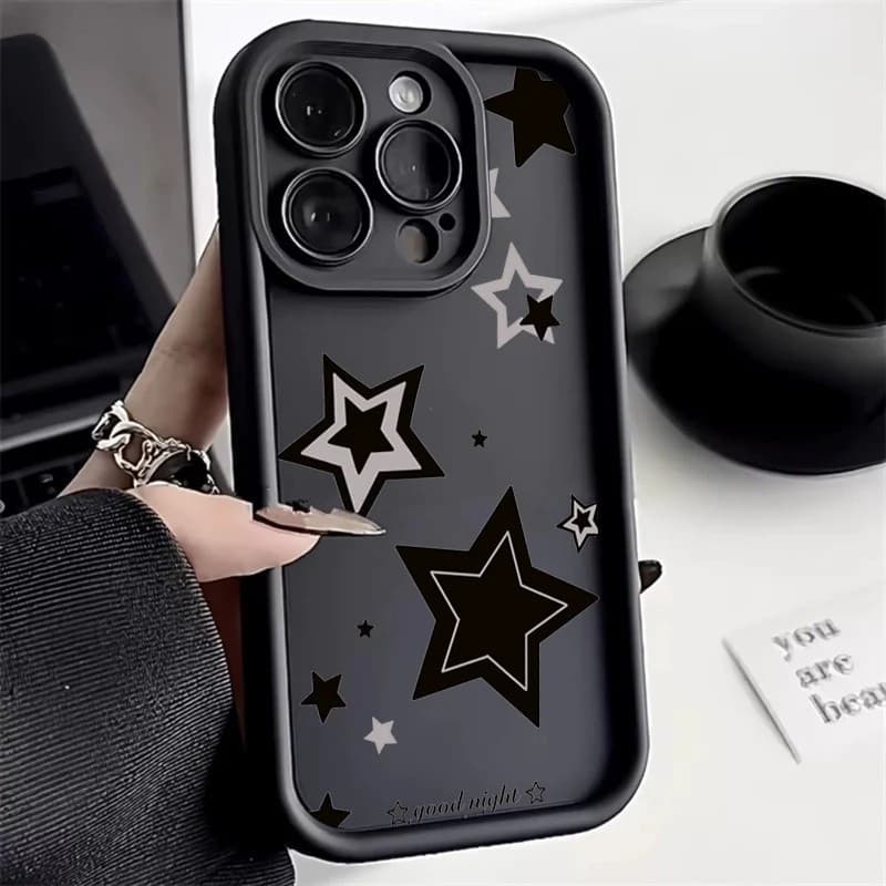 Capa Celular Estrelas Preto-Cinza Estilo Anti-Quebra Para Redmi Note 15 14 13 12 12S 11 10 9 8 7 Pro Plus Xiaomi Turbo