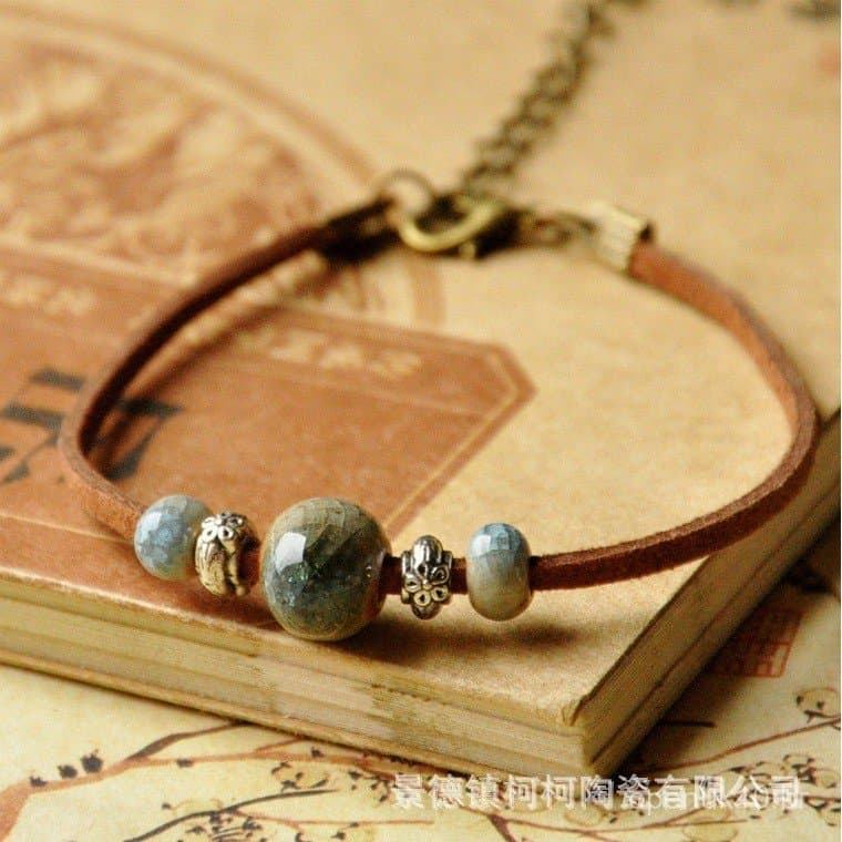 Pulseira de cerâmica estilo floresta para mulheres, versão coreana, fresca e simples, joia de estilo étnico para estudan
