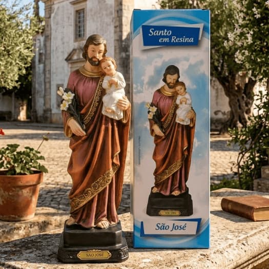 Imagem São José (30cm) Menino Jesus em Resina – Decoração Religiosa Católica Luxo | Protetor - santo