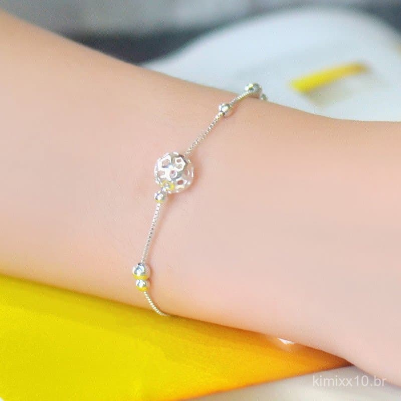 Pulseira de prata 925, pulseira de prata com esferas requintada para mulheres, estilo coreano, simples, estilo estudanti