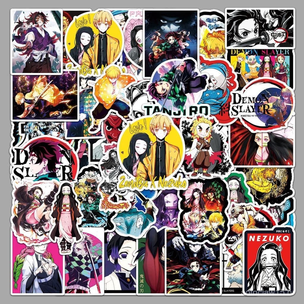 50 Adesivos de Anime Japonês Demon Slayer para Decoração de Bagagem, Laptop, Carro, Refrigerador e Telefone