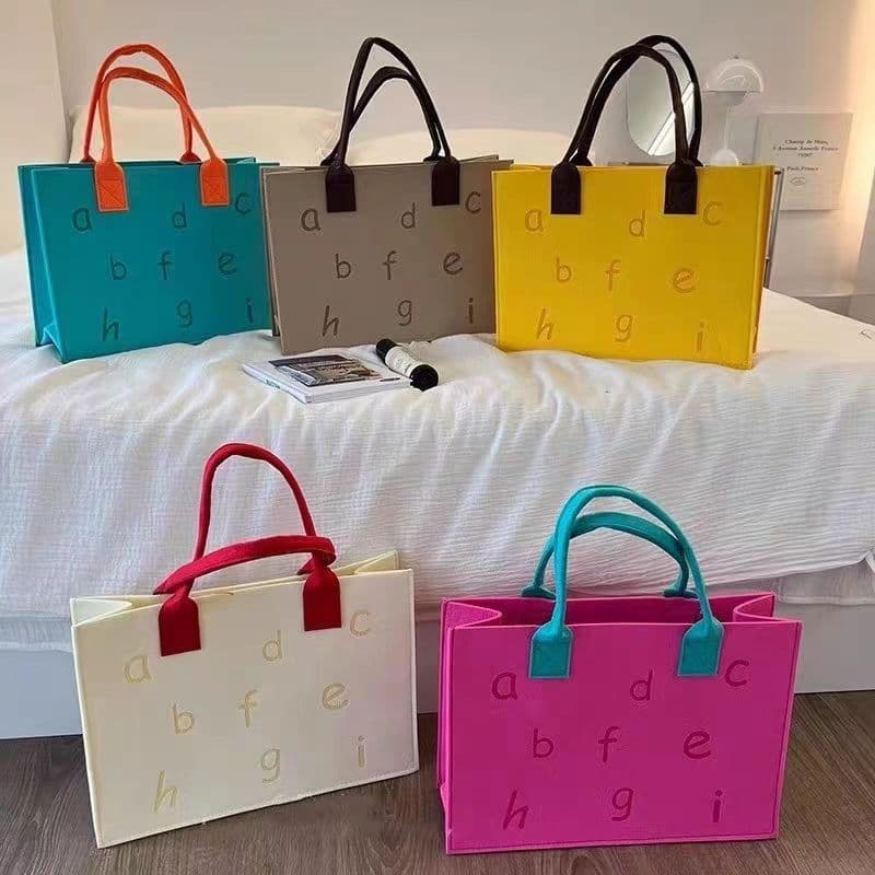 Contraste cor carta presente saco para fora ins estilo bolsa feminina grande capacidade moda feltro sacola sacola de com