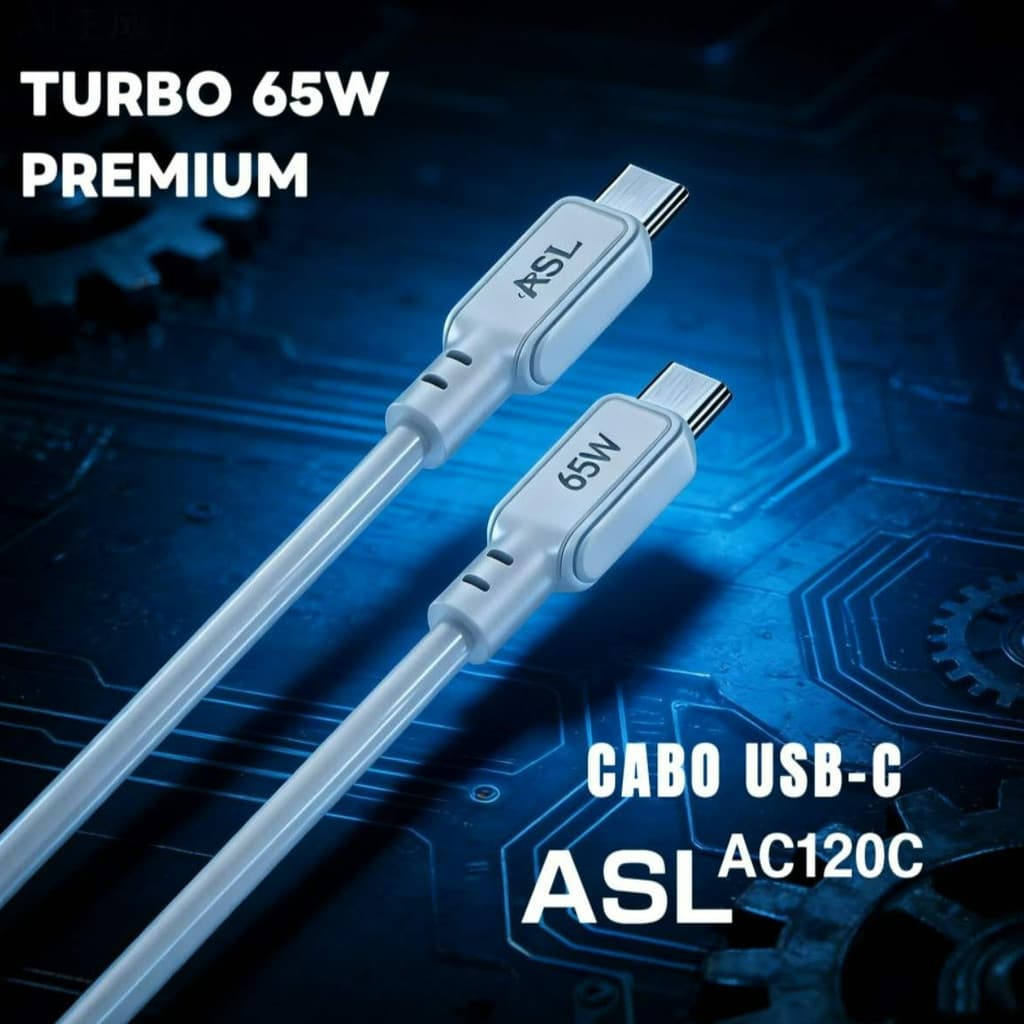 CABO TURBO TIPO-C A TIPO-C PD65W 1METRO TPE COM ACABAMENTO REFORÇADO  AC120C ASL