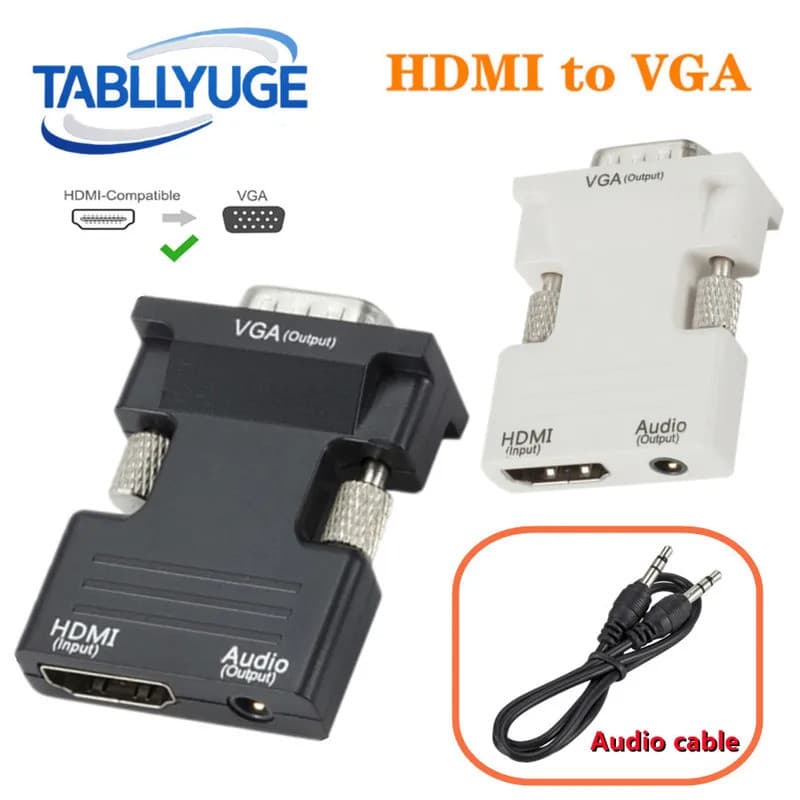 Conversor HDMI para VGA com cabo de áudio de 3,5 mm, adaptador HDMI fêmea para VGA macho 1080p para PC, laptop e TV