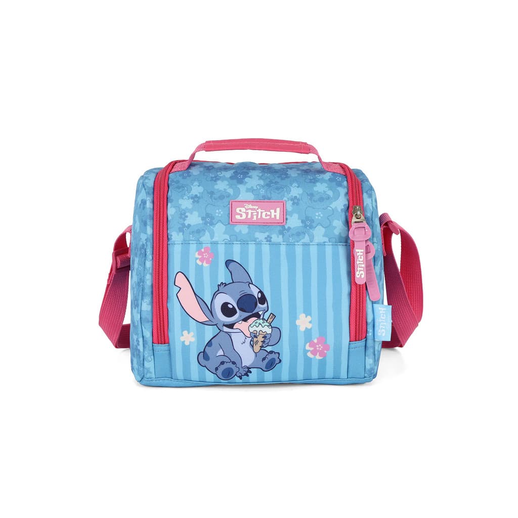 Lancheira Stitch Azul e Pink Infantil Térmica Escolar  Alça Ajustável Resistente