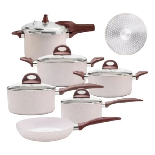 Jogo De Panelas Brinox Vanilla 6 Peças Antiaderente Não Gruda Cerâmica Premium