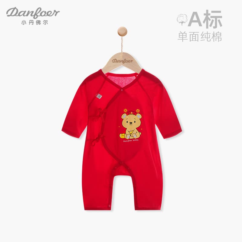 Macacão vermelho recém-nascido algodão puro mês cheio bebê rendas monge roupas estilo fino bebê festivo cem dias roupas