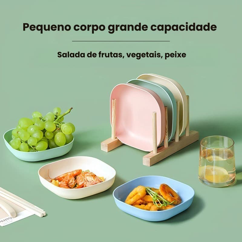 Coleção Prato De Plastico Rigido Lavavel Com Suporte Acabamento Pastel Moderno Servir Bolo Doces Cozinha