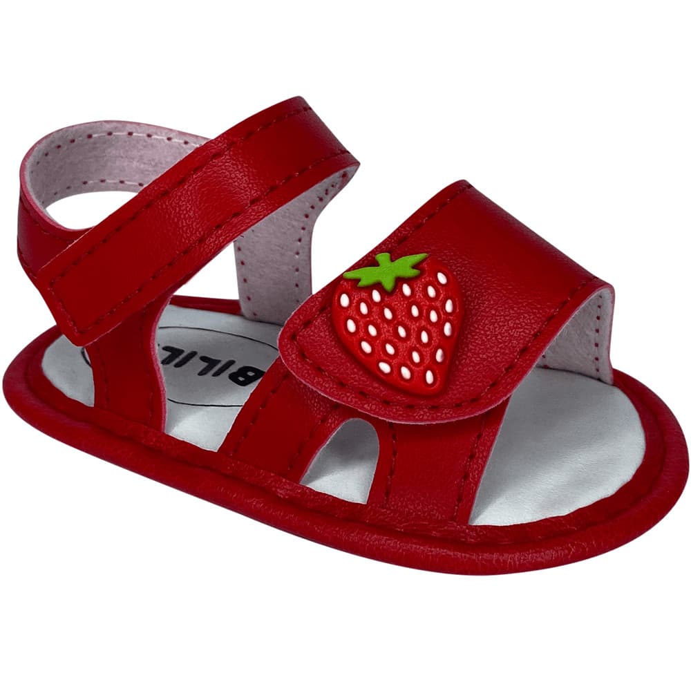 Sandália Bebê Menina Recém Nascida Macia Confort Luxo Bibi Lili Cor:Vermelho/Morango