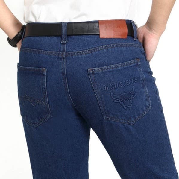 Outono inverno novo estilo engrossado Jeans masculino em linha reta solto soldador de meia-idade Anti-escaldante resiste