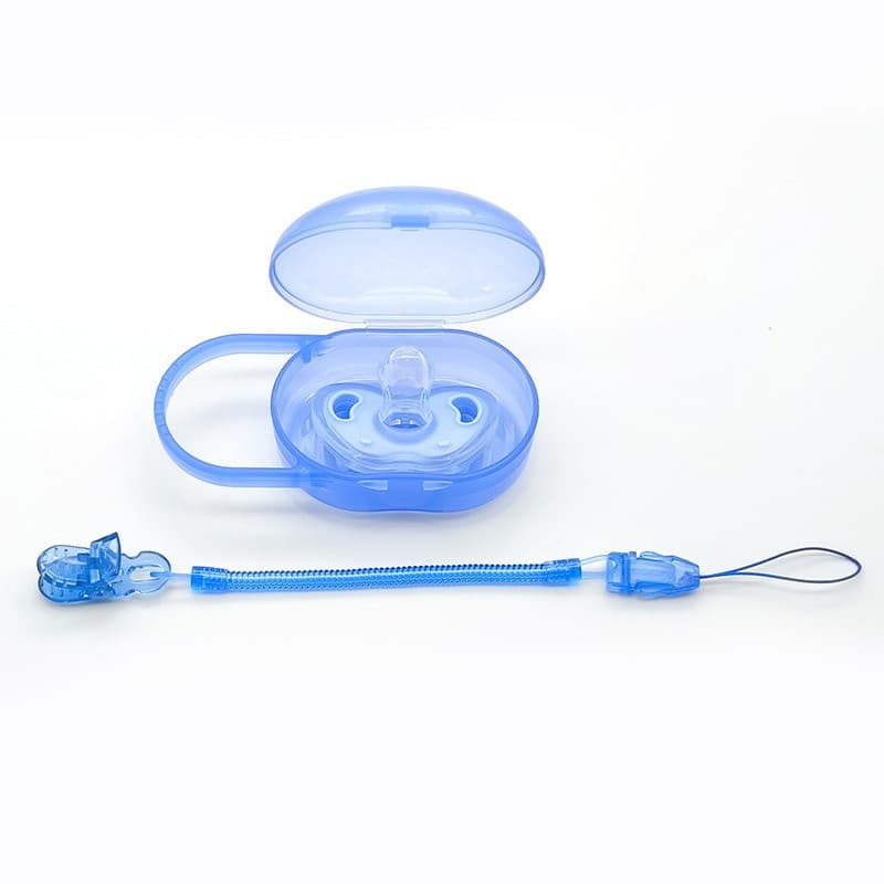 Conjunto de 3 peças: chupeta + estojo + alça, cabeça redonda e plana, adequada para uso diário e noturno, em formato de