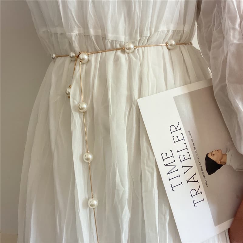 Ins estilo corrente de cintura senhoras pérola decoração cinto fino simples All-Match vestido camisa moda pequeno cinto
