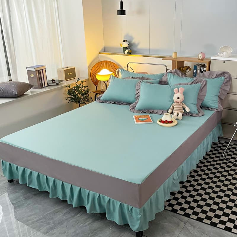 Saia de cama estilo renda de algodão lavado estilo peça única capa de cama antiderrapante com tudo incluído 1.8m Simmons
