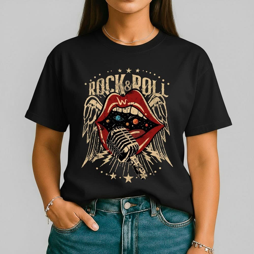 Camiseta Feminina Estilo Rock & Roll Fã Musica Rock Camisa 100% Algodão Festa de Rock
