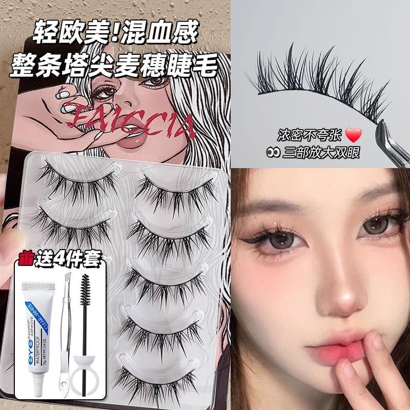 Trigo inteiro orelha torre ponta cílios postiços feminino simulação Natural grosso Curling preto haste luz europeu ameri