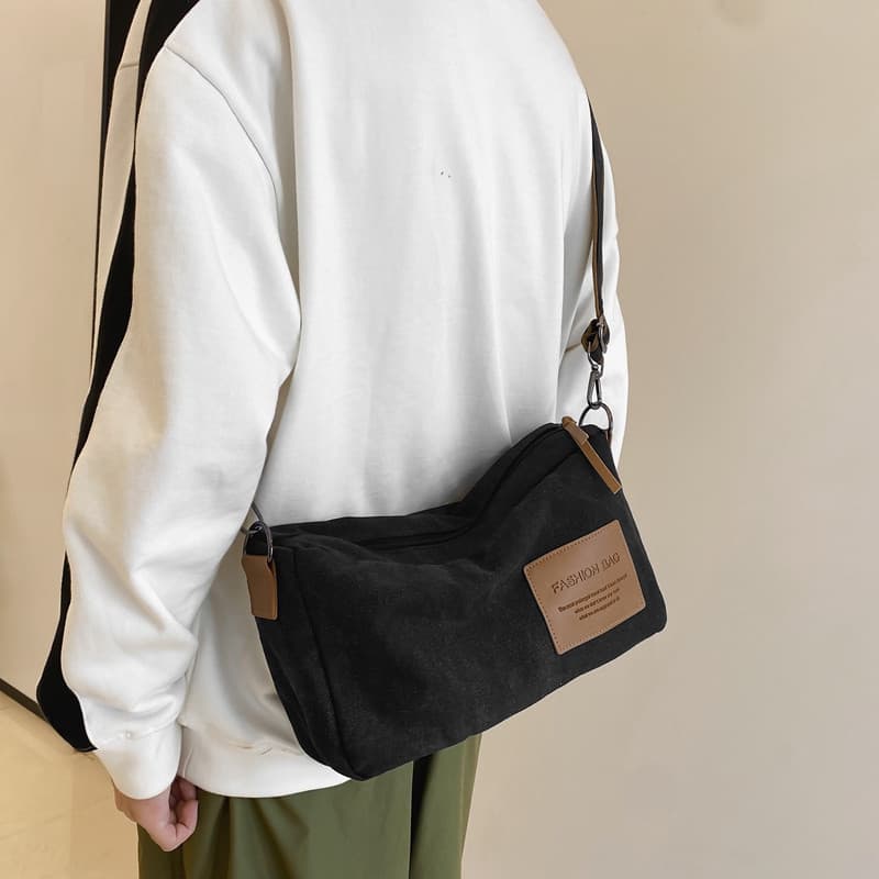 Bolsa de ombro de lona bolsa masculina de grande capacidade pano macio Retro Casual cor sólida na moda All-Match brinde
