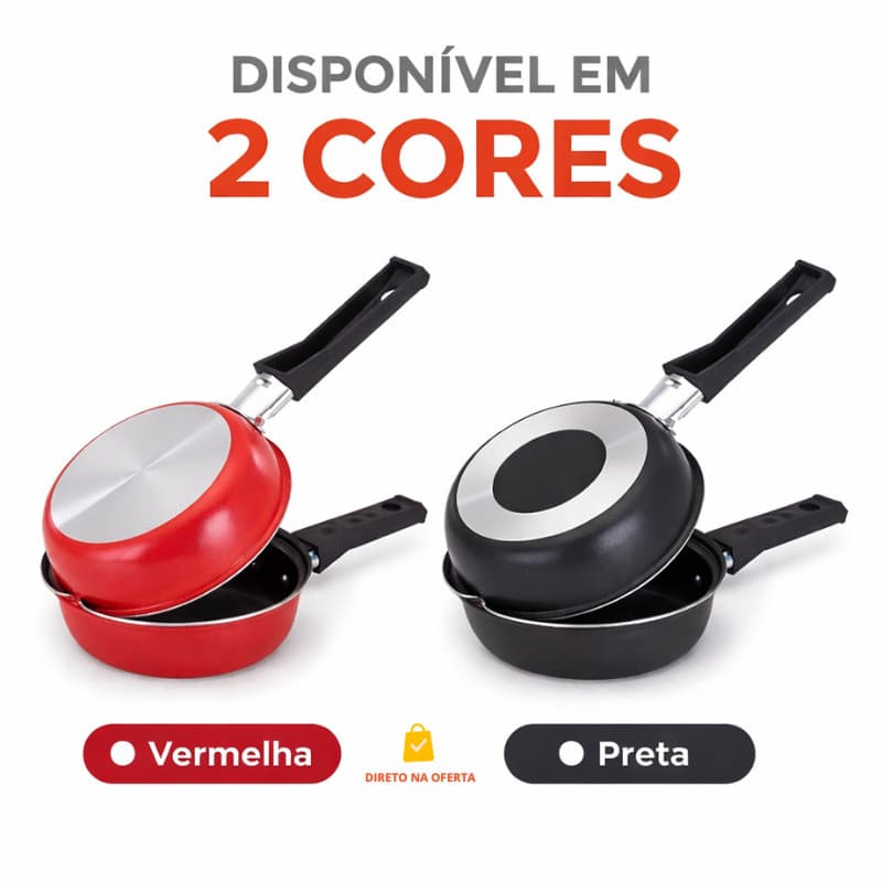 Frigideira Dupla Omelete Antiaderente Não Gruda 14cm Vermelha ou Preta Cozinha Funcional Hamburguer