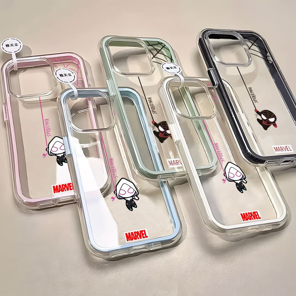 Marvel 2 Em 1 Capa De Silicone Capinha Para iPhone 16 15 14 Plus 13 12 11 17 Air Pro Max Transparente Anti-Impacto