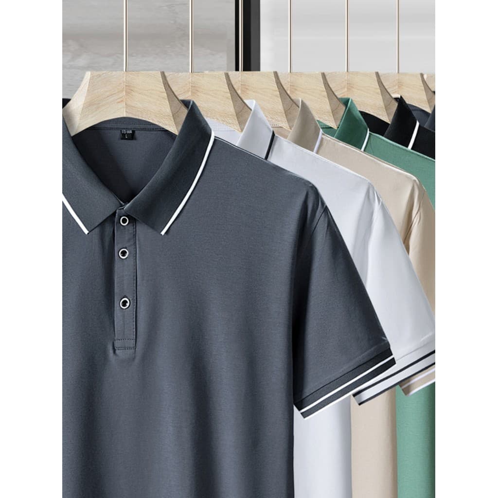 Camiseta masculina de manga curta de verão na moda lapela puro algodão topos camisas polo camisas All-Match camisas de m