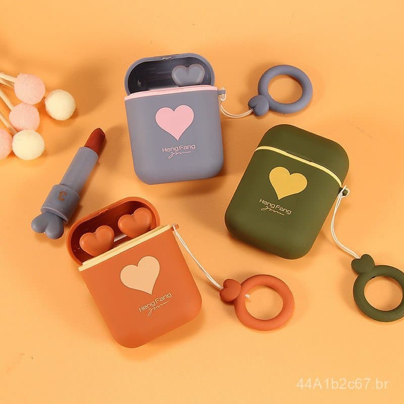 Conjunto de Batom Matte de Tubo Duplo com Estampa de Coração de Desenho Animado Hengfang Girl's Mark para Estudantes, Ac