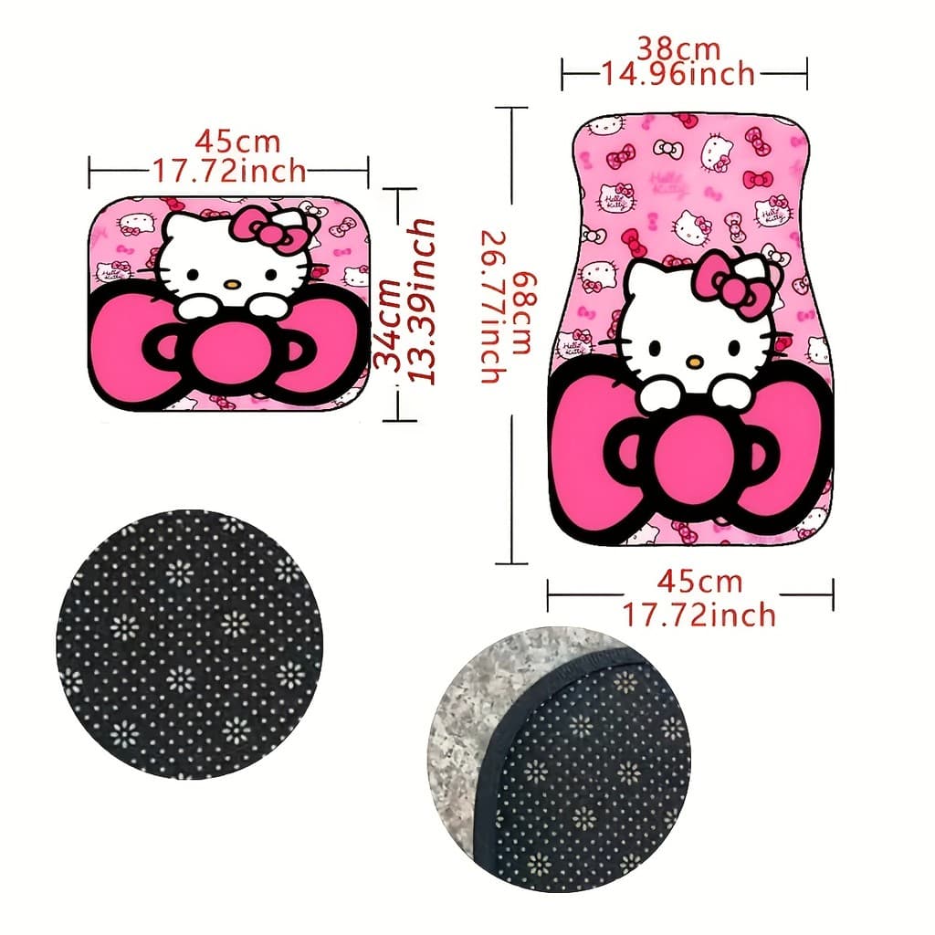 Sanrio 4 peças de tapetes de carro com tema Hello Kitty, arco rosa fofo doce decoração de carro tapetes de carro Materia