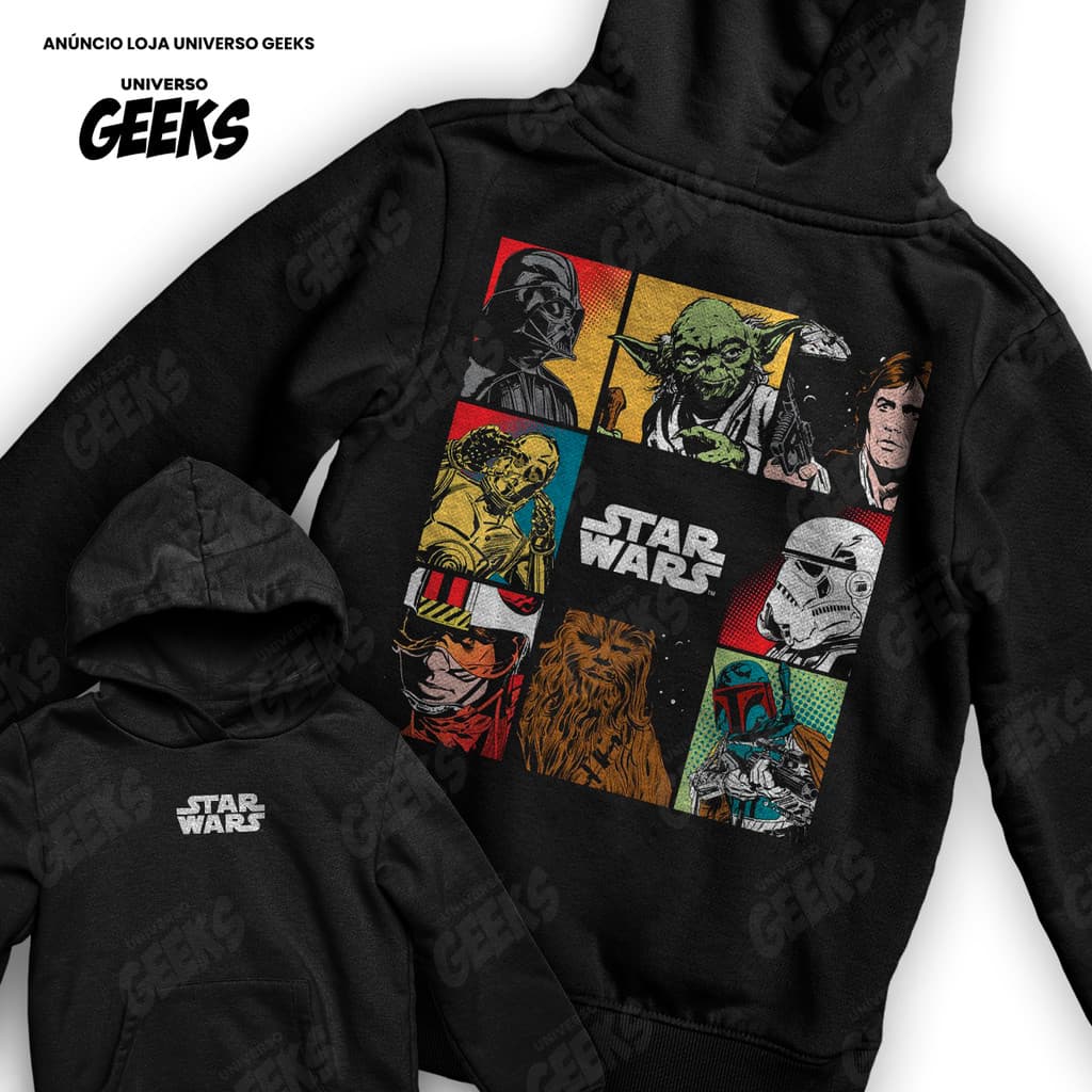 Moletom Star Wars Personagens Yoda Chewbacca Han Solo Frente E Verso Blusa De Frio