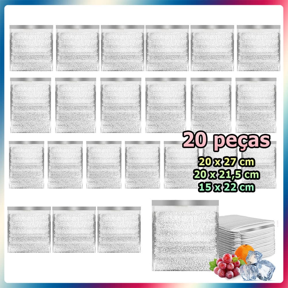 Kit 20 Saco térmico com revestimento de papel-alumínio saco térmico fecho automático saco térmico impermeável transporte