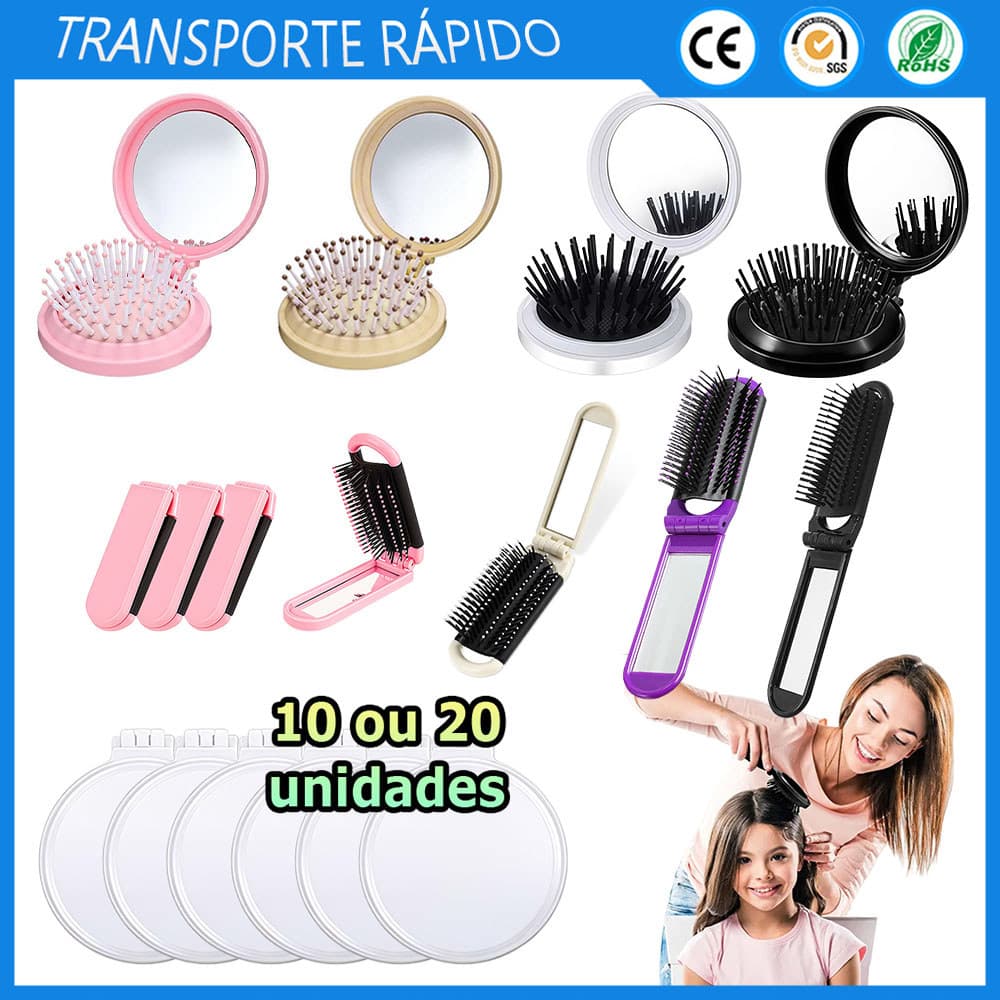 10/20 Pente de bolso redondo/quadrado com espelho pente com espelho dobrável para viagem pente com espelho de maquiagem