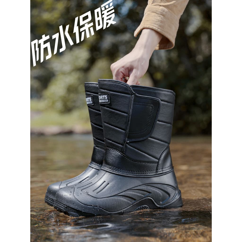 Botas de pesca de inverno masculinas espessadas mais botas de neve de veludo à prova d'água antiderrapante botas de algo