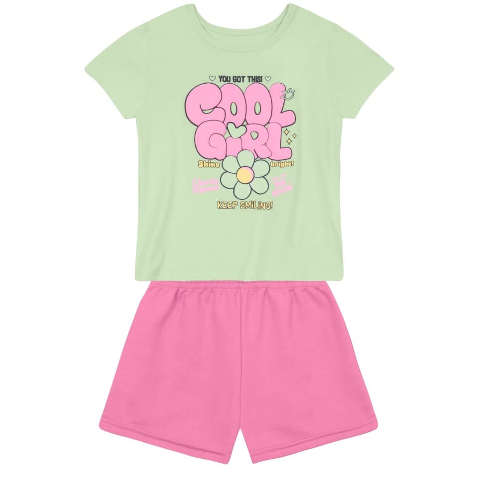 Conjunto Infantil menina de Blusa Meia Malha / Shorts Moletinho Leve - Brandili - 4 a 10 anos