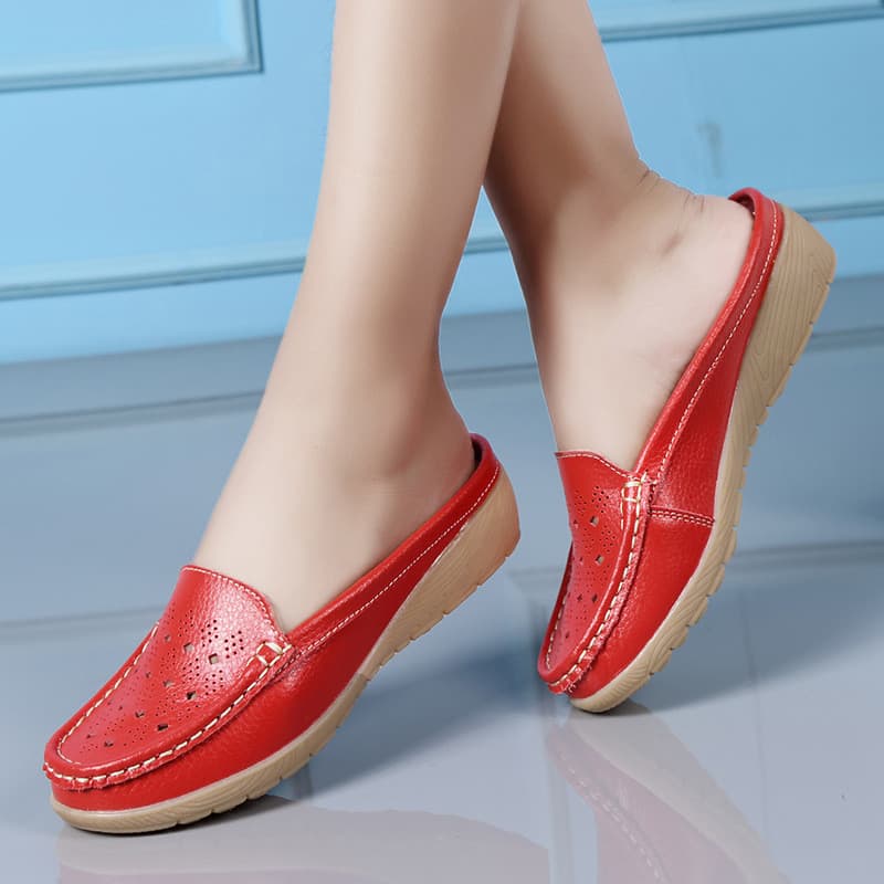 Verão novo estilo sapatos femininos versão coreana único sapatos de salto cunha meia-idade idosos mãe sapatos oco enferm