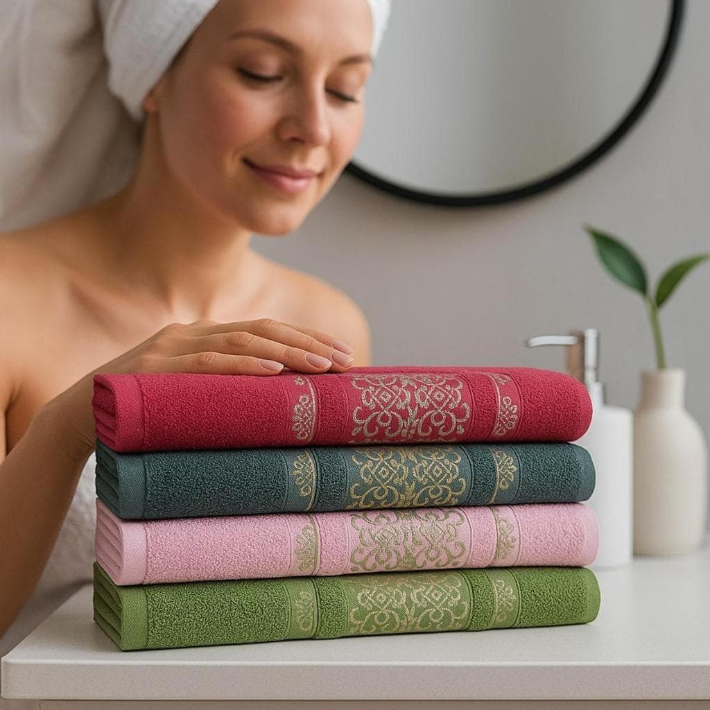 Novidade Jogo 05 Toalhas De Banho Arabesco Luxo 100% Algodão Premium Alta Absorção Gramatura 420g