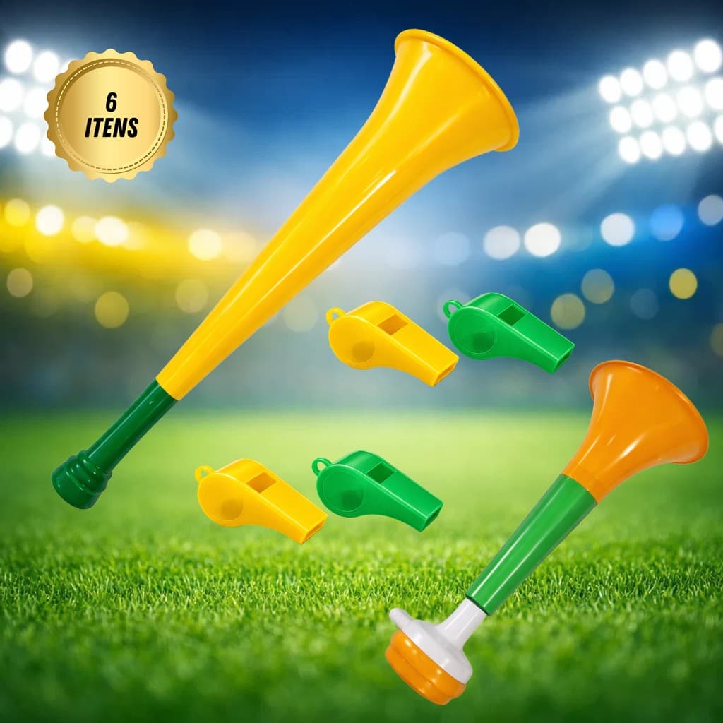 Kit Barulho Grito Torcedor Seleção Brasil Apito Corneta Jogo
