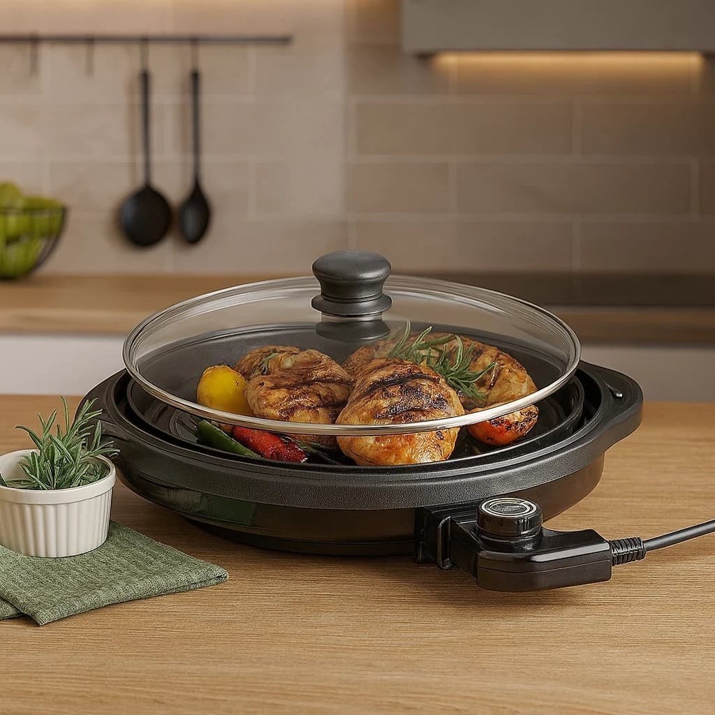 Grill Elétrico Redondo Preta Churrasqueira Grelhador Carne Assadeira  Eletrodoméstico