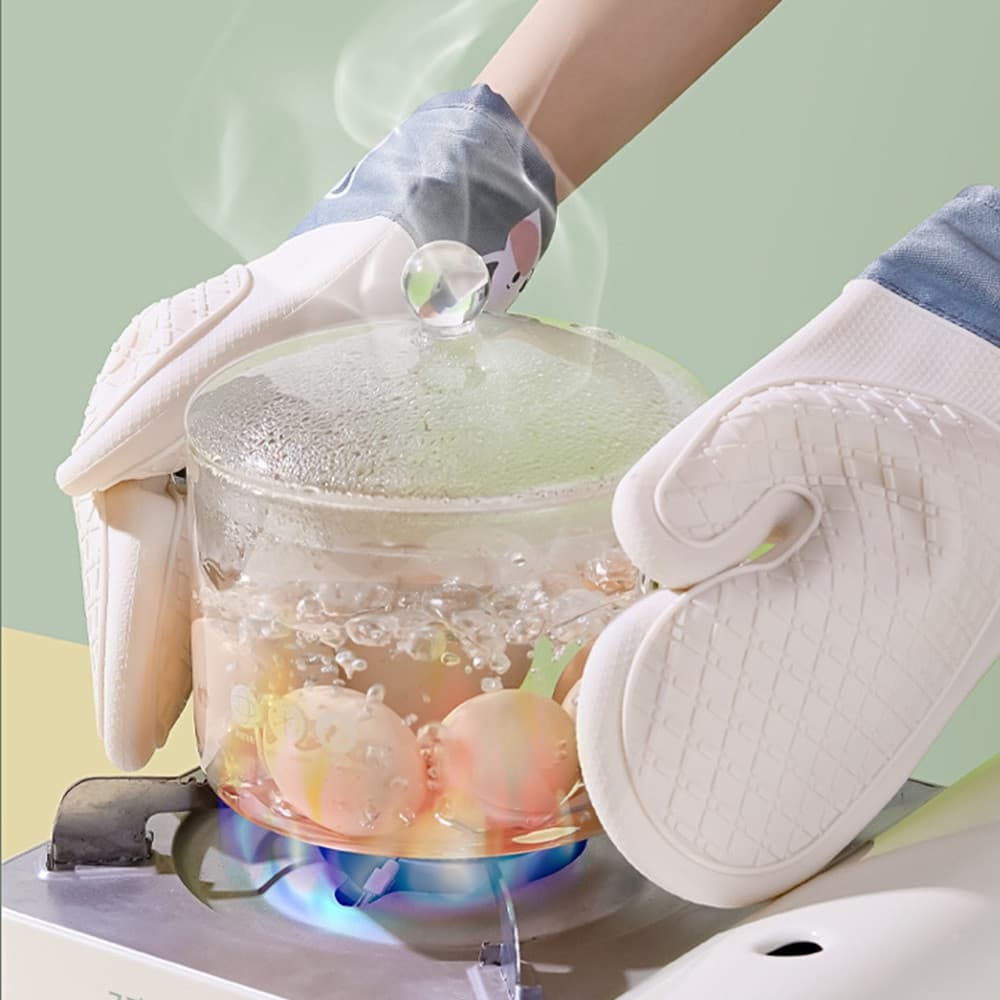 Luvas Térmicas Cozinha | Silicone Forrada Forno Anti-Queimadura