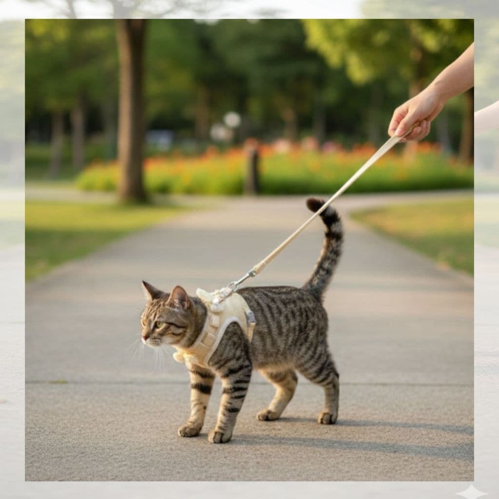 Peitoral c/ Guia Para Gatos Coleira Ajustável Para Passeio Confortável
