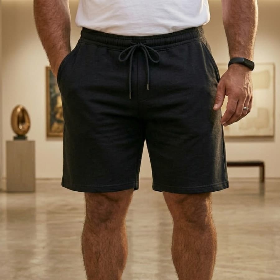 Bermuda Moletom Casual Unissex Confortável Short Preto Algodão Macio Dia a Dia Academia