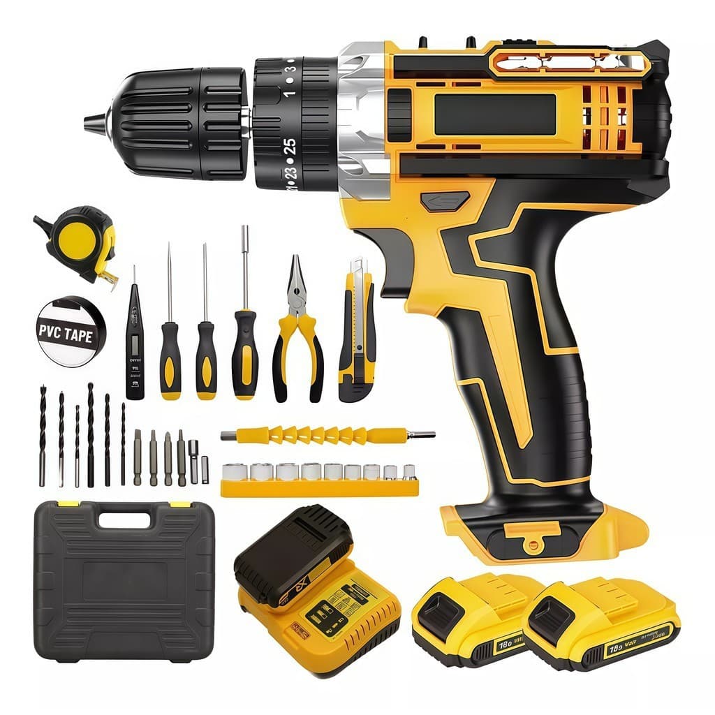 Kit 32 Peças Furadeira Parafusadeira de Impacto 48V Sem Fio c/ 2 Baterias Maleta e Acessórios