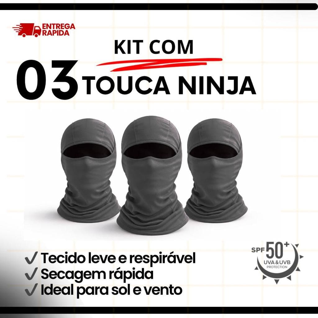 Kit  03 Unidades Máscara Balaclava touca Ninja Moto Proteção UV Térmica Leve Respirável Esportiva