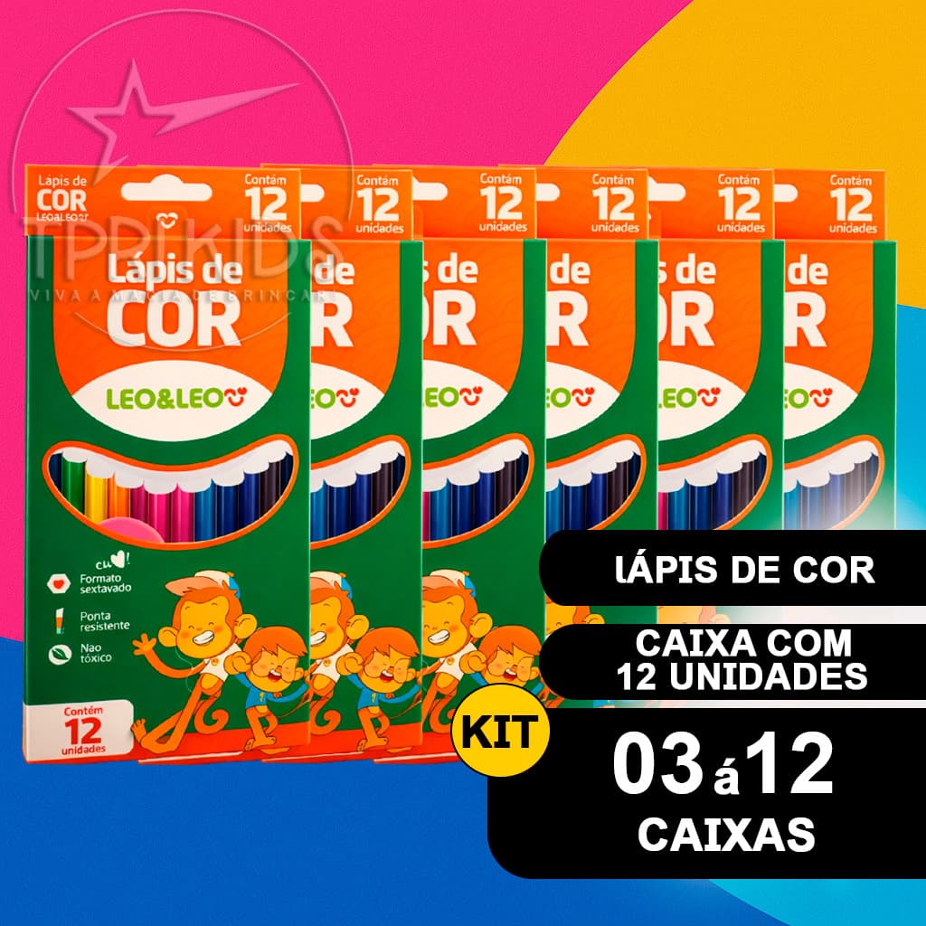 Kit 3 a 12 Caixas Lápis de Cor 12 Cores Tamanho Grande Sextavado Ponta Resistente